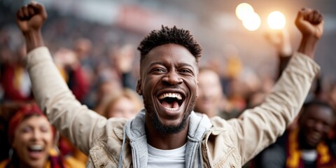 Fototapeta premium Passionate fans celebrate an exciting win together