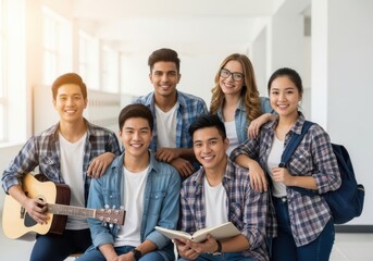 Fototapeta premium Group of diverse people smiling in office setting