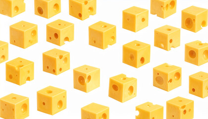 Cubed cheese pieces on white background for food and culinary concepts