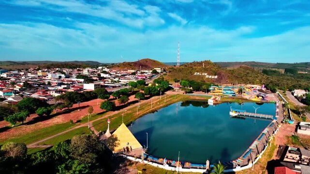 Lakeside Temple Complex, Municipal Town Landscapes, Planaltina, Brasilia, Brazil, South America, Aerial view