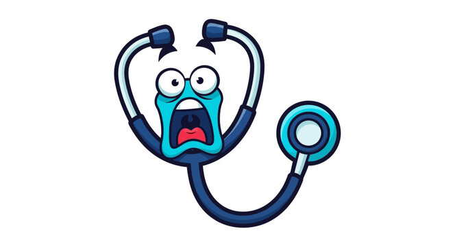 Distressed Medical Stethoscope Character Expressing Shock and Fear