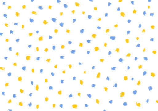 手書きのドットパターン青と黄色のブラシストローク背景