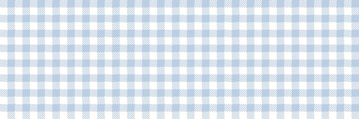 A long seamless light blue and white gingham micro plaid pattern. Classic checkered background design for baby boy nursery fabric, kitchen wallpaper, and wrapping paper. © MDC