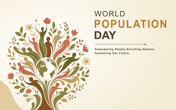 World Population Day Nature Tree Illustration with Global Unity and Human Diversity. 