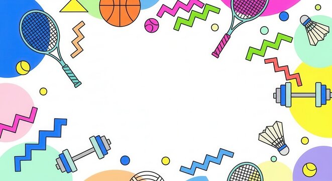Abstract sports border with badminton shuttlecocks and rackets for colorful presentation.