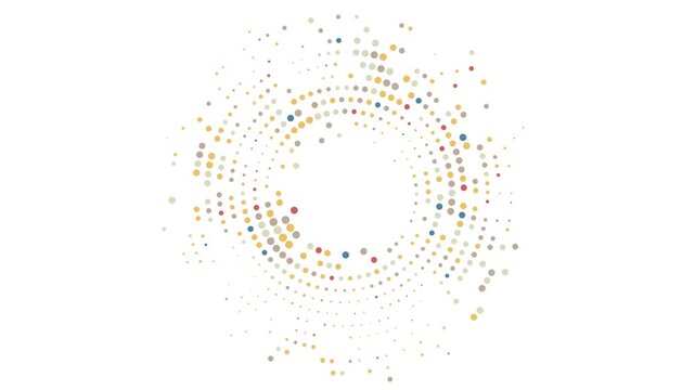 A composed abstract circular geometric motif with rotating colored dots on a white background - animated illustration