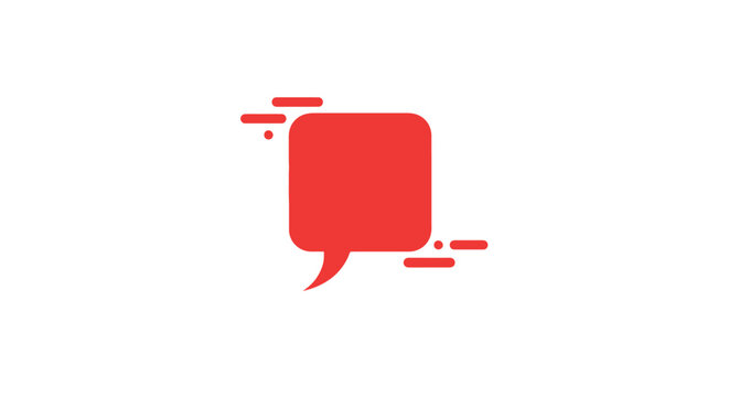 Red square speech bubble with dynamic motion lines.