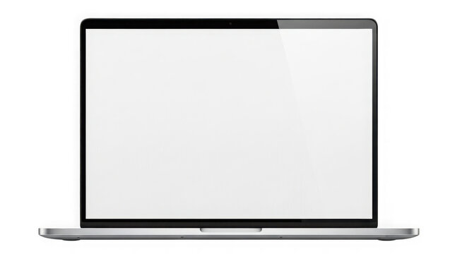 Modern silver laptop computer with blank screen isolated on transparent background