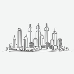 Obraz premium Minimalist Urban Cityscape Outline Illustration, Modern Architecture Concept