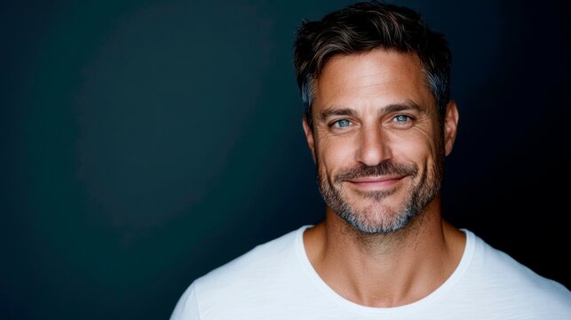 Professional headshot of an average American man with a kind, approachable face