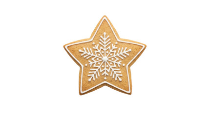 Fototapeta premium Gingerbread star cookie with white snowflake icing on a transparent background PNG image