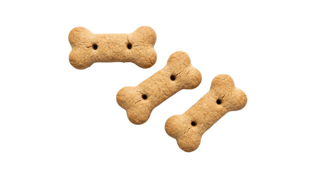 Crunchy bone shaped dog biscuit treats on a transparent background PNG file