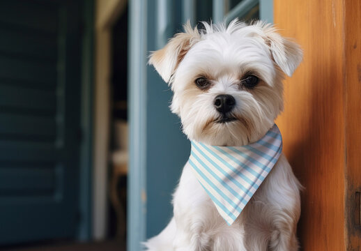 Adorable Dog Wearing Striped Bandana Mockup PSD
