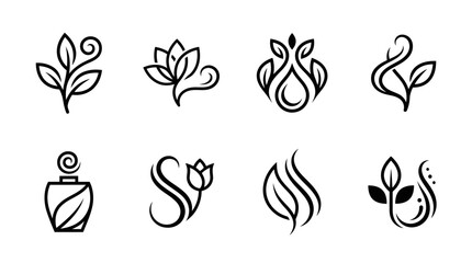 Elegant Floral and Leaf Icons Set, Beauty and Nature Inspired Logo Elements © Labib