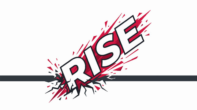 Rise word typography with shattering effect and red geometric shards