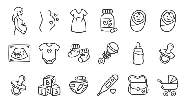 Pregnancy and Baby Icons: Maternity, Newborn, and Childcare Essentials
