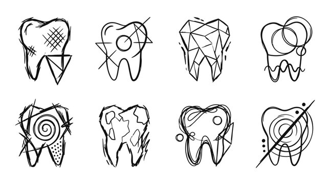 Abstract Tooth Icons: Dental Art, Modern Design, Health Concepts