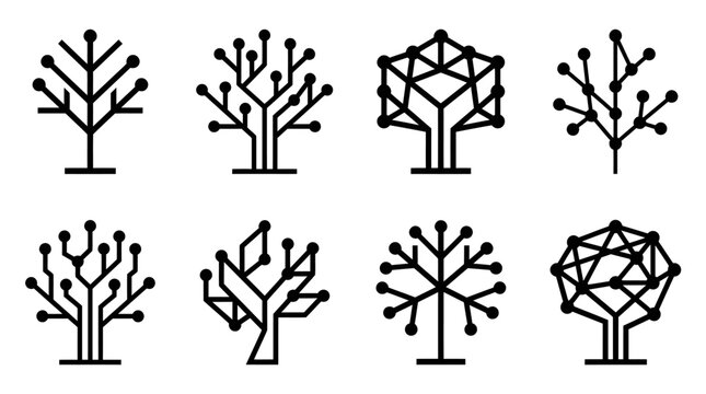 Digital Tree Icons: Technology, Network, Growth, Data Flow, Modern Icons