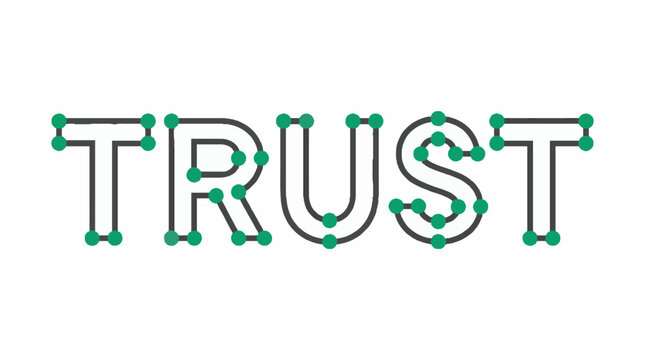 The word TRUST written in a vector outline font style with green anchor points and path nodes displayed on a clean white background for graphic design