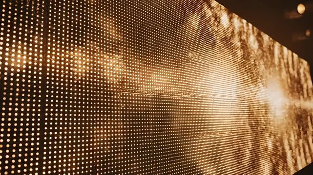 Closeup of a large LED screen displaying a fiery abstract pattern.