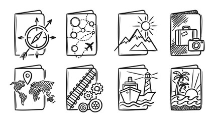 Travel Icons: Passport Stamps with Travel Themes - Doodle Style © Labib