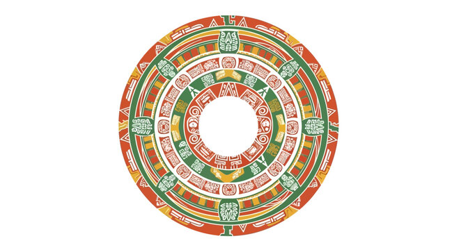 Vibrant circular border with traditional aztec glyphs and patterns