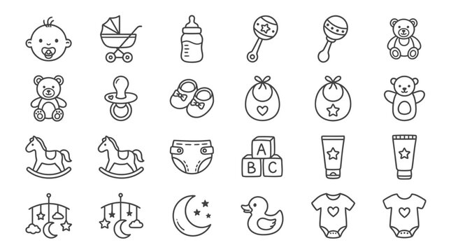 Baby Icons Set: Newborn Essentials, Toys, Clothing, and Care Items