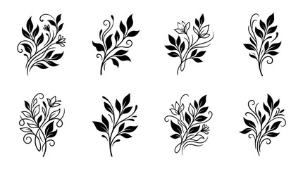 Fototapeta premium Hand-drawn floral elements, decorative botanical illustrations, vector set