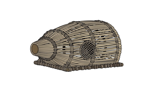 Woven Fish Trap - Traditional Fishing Gear on White Background