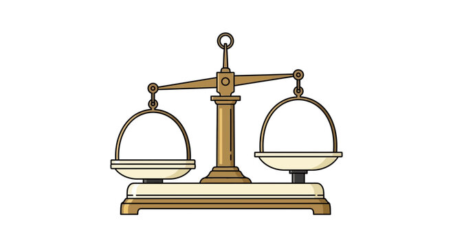 Antique Balance Scale, Justice Symbol, Measurement Tool, Isolated on White
