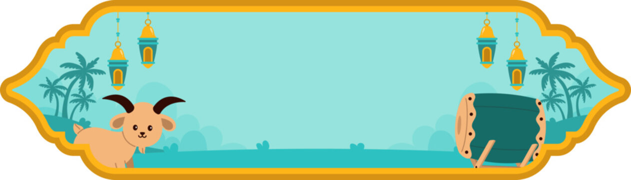 Minimalist Eid al Adha Horizontal Banner with Bedug Illustration