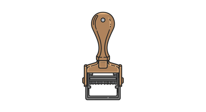 Vintage Rubber Stamp with Wooden Handle - Isolated on White Background