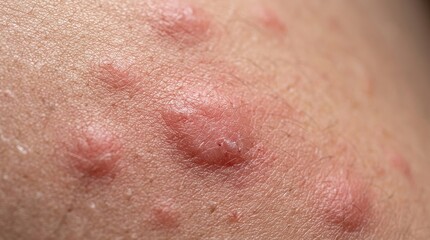 Fototapeta premium Extreme macro skin rash close up with irritated red hives dermatology medical texture detail