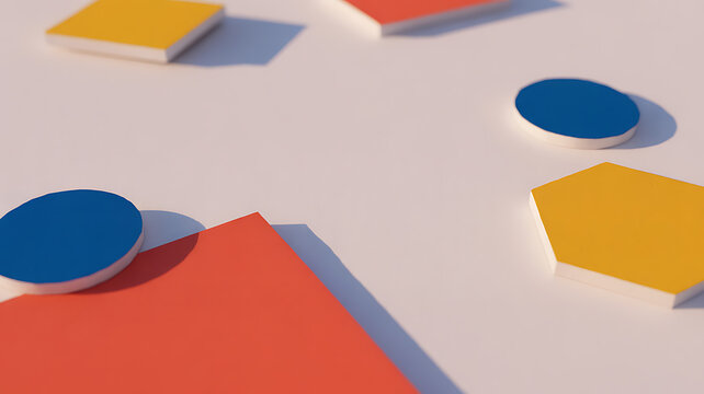 Colorful geometric shapes on white surface emphasizing modern lifestyle and connectivity