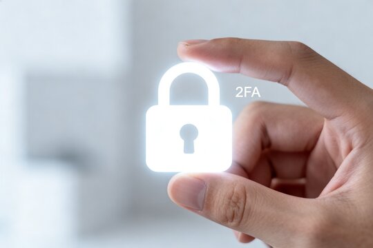 Hand holding glowing padlock icon