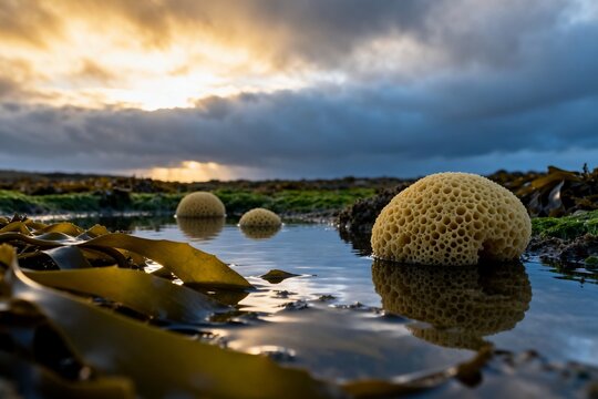 Seaweed and sea sponges in tidal pool