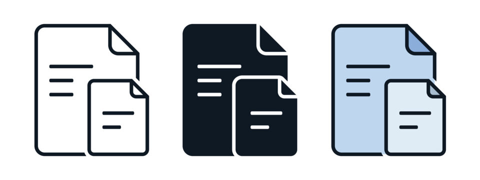 Document Copy Icon with Two Paper Files. Duplicate Document. Vector Illustration