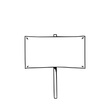 Placard set with black line art illustration of a blank rectangular protest placard with a stick featuring blank, rectangular, stick with minimalist and black