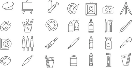 Naklejka premium Professional outline art and painting icon set for creative design studios, artistic education