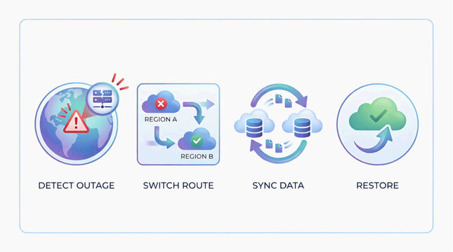 Network operations team detects outage and switches route to sync data and restore service quickly online