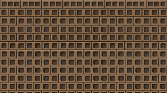 Seamless Pattern of Brown Hollow Concrete Blocks Wall Vector Texture