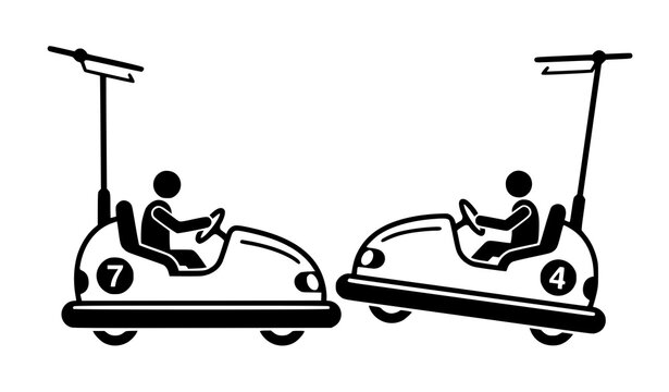 Vintage Carnival Bumper Cars Monochrome Vector Silhouette Design