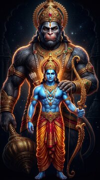 Divine Shri Ram and Hanumanji Protector Form Cinematic Artwork