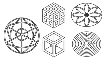 Fototapeta premium Vector illustration of abstract 3D geometric structures and intricate maze patterns with geometric, abstract