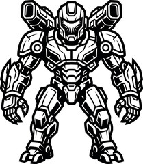 Fototapeta premium A detailed black and white illustration of a robot with a futuristic design