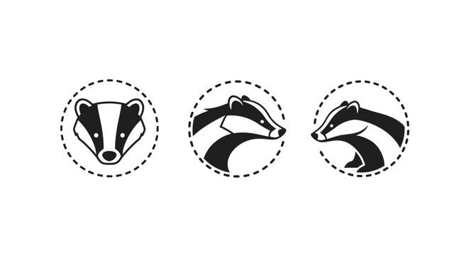 Three stylized badger head icons in circular frames.