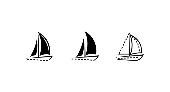 Minimalist black and white sailboat icon set collection.