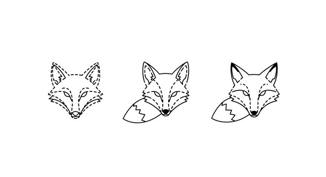 Three stylized fox head line art illustrations.