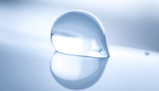 Minimalist clear liquid droplet with sharp focus on smooth glass