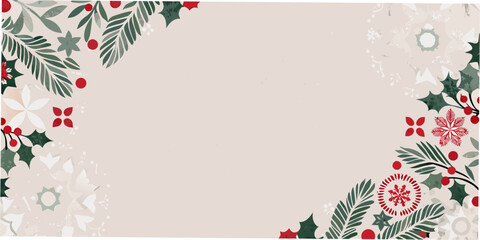 Holly berry and evergreen floral ornament with a beige background © Mira